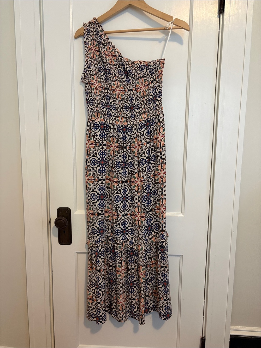 Knox Rose One-Shoulder Printed Maxi Dress in Navy and Coral